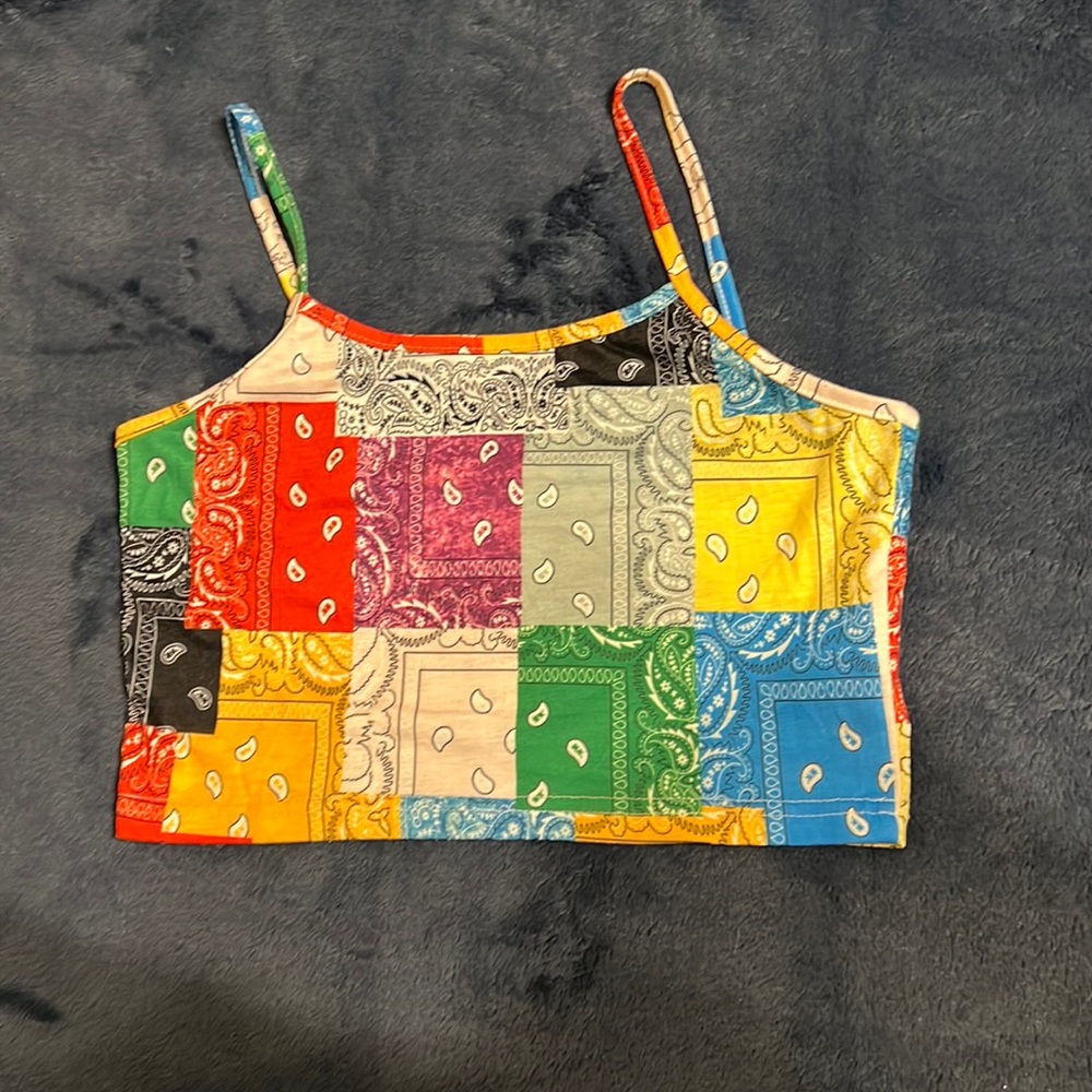 Colourful tank top.
